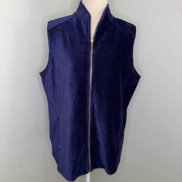 Susan Graver Weekend navy blue velour zip front sleeveless vest size Large - Picture 2 of 9